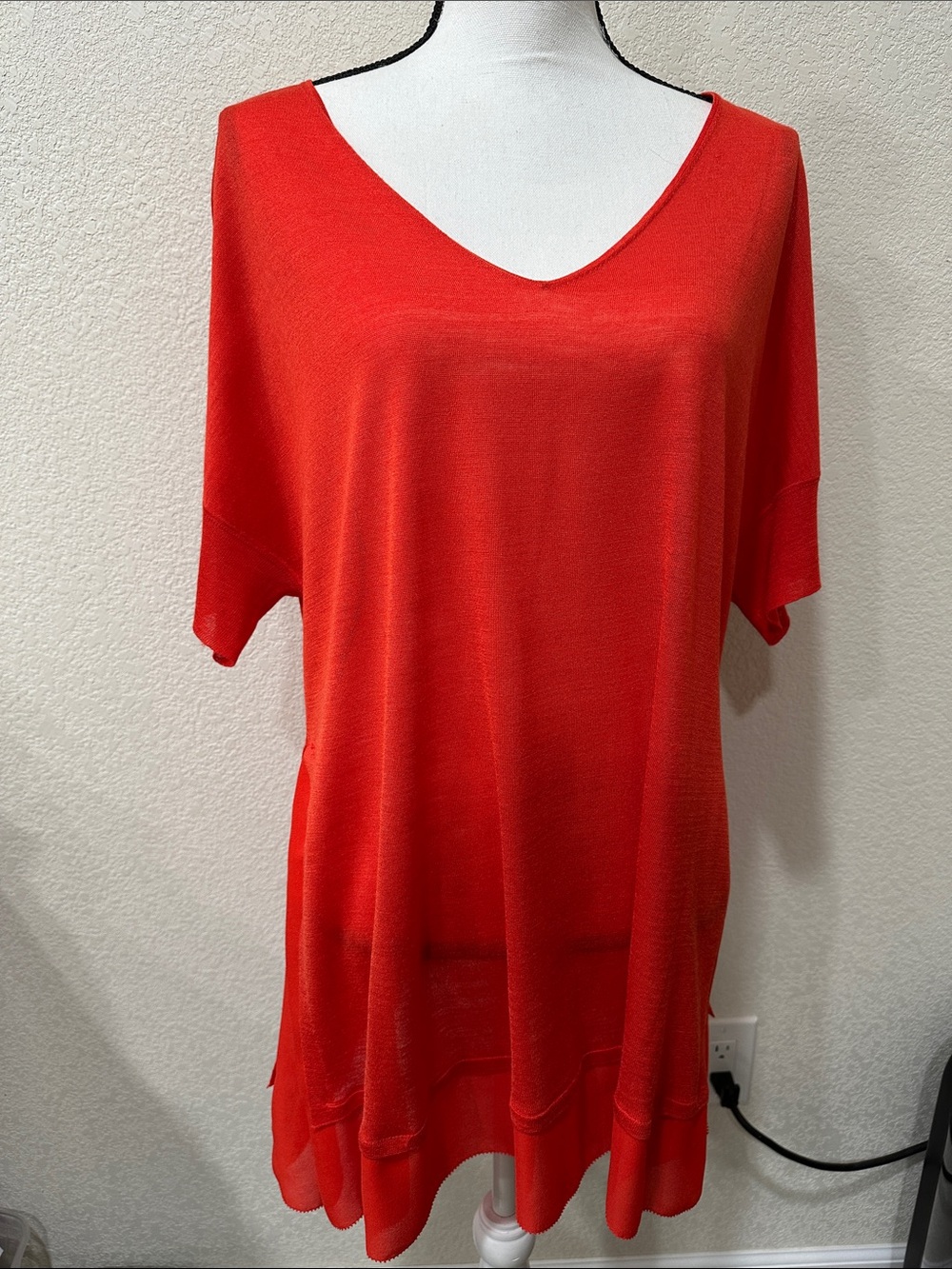 Eileen Fisher Silk Tussah Jersey Chiffon Trim Tunic